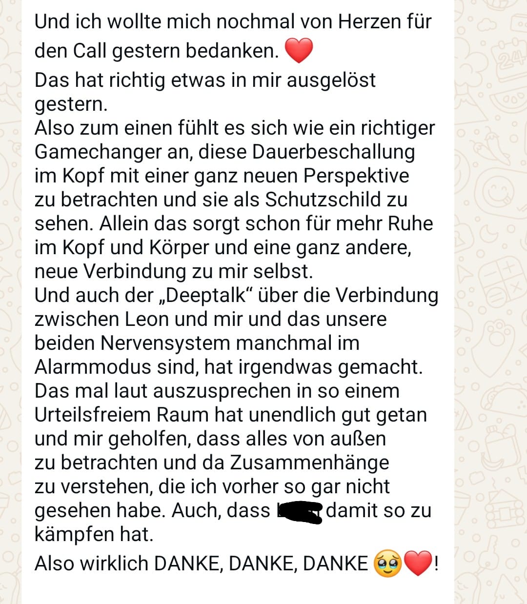 WhatsApp-Screenshot einer echten Rückmeldung