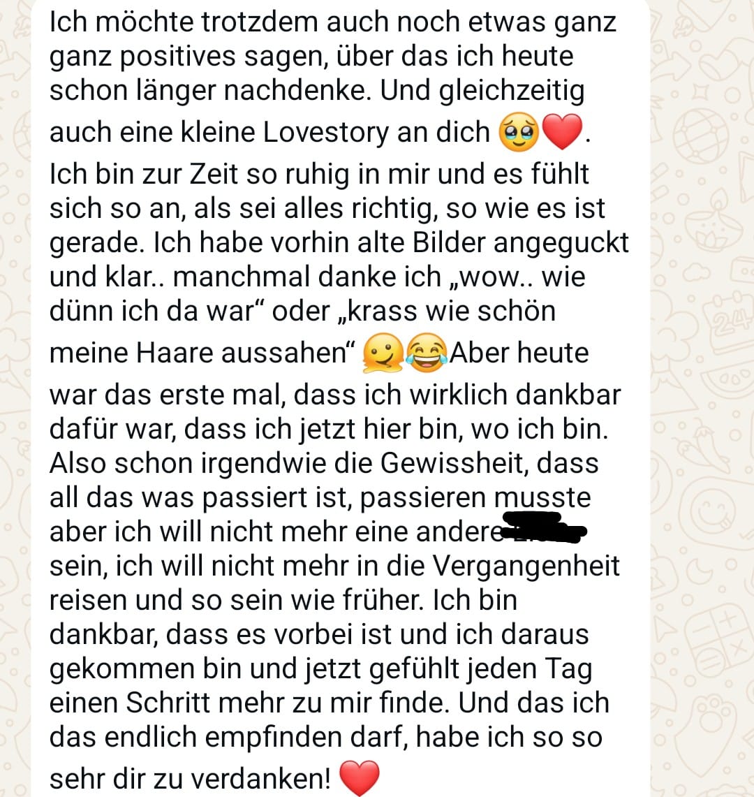 WhatsApp-Screenshot einer echten Rückmeldung