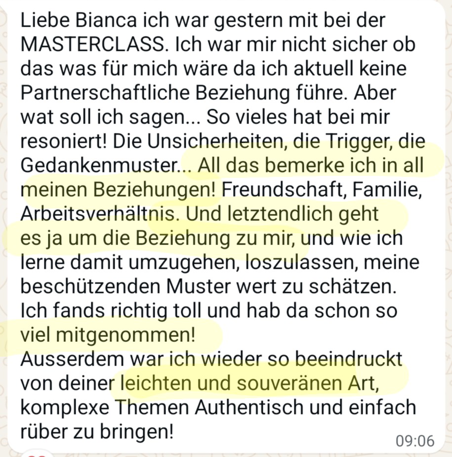 Rückmeldung nach der Masterclass