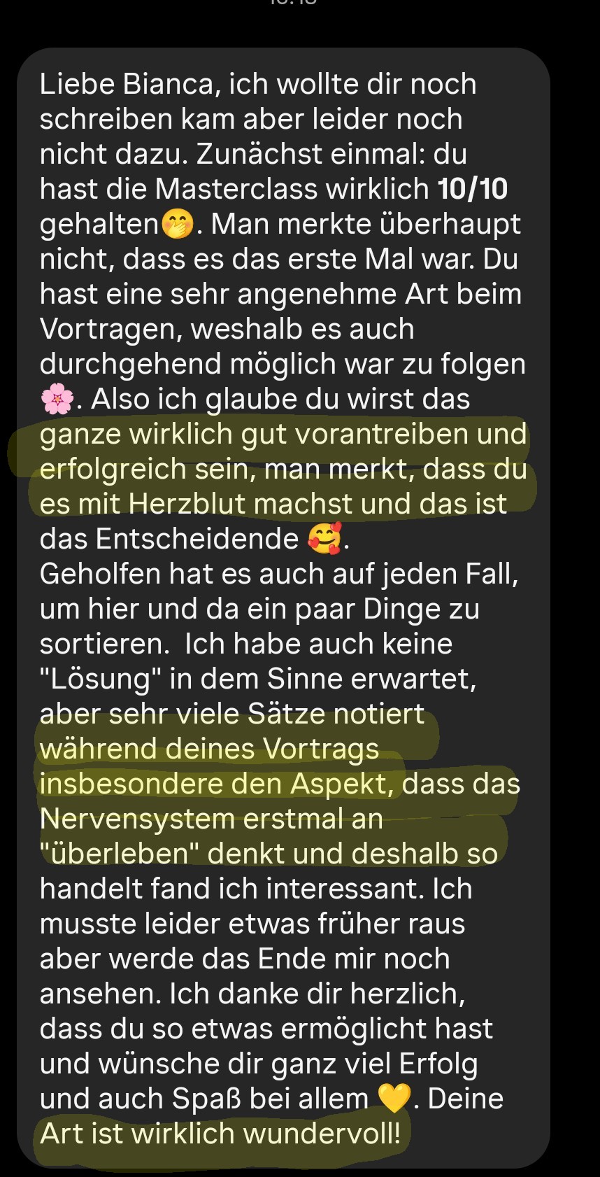 Rückmeldung nach der Masterclass